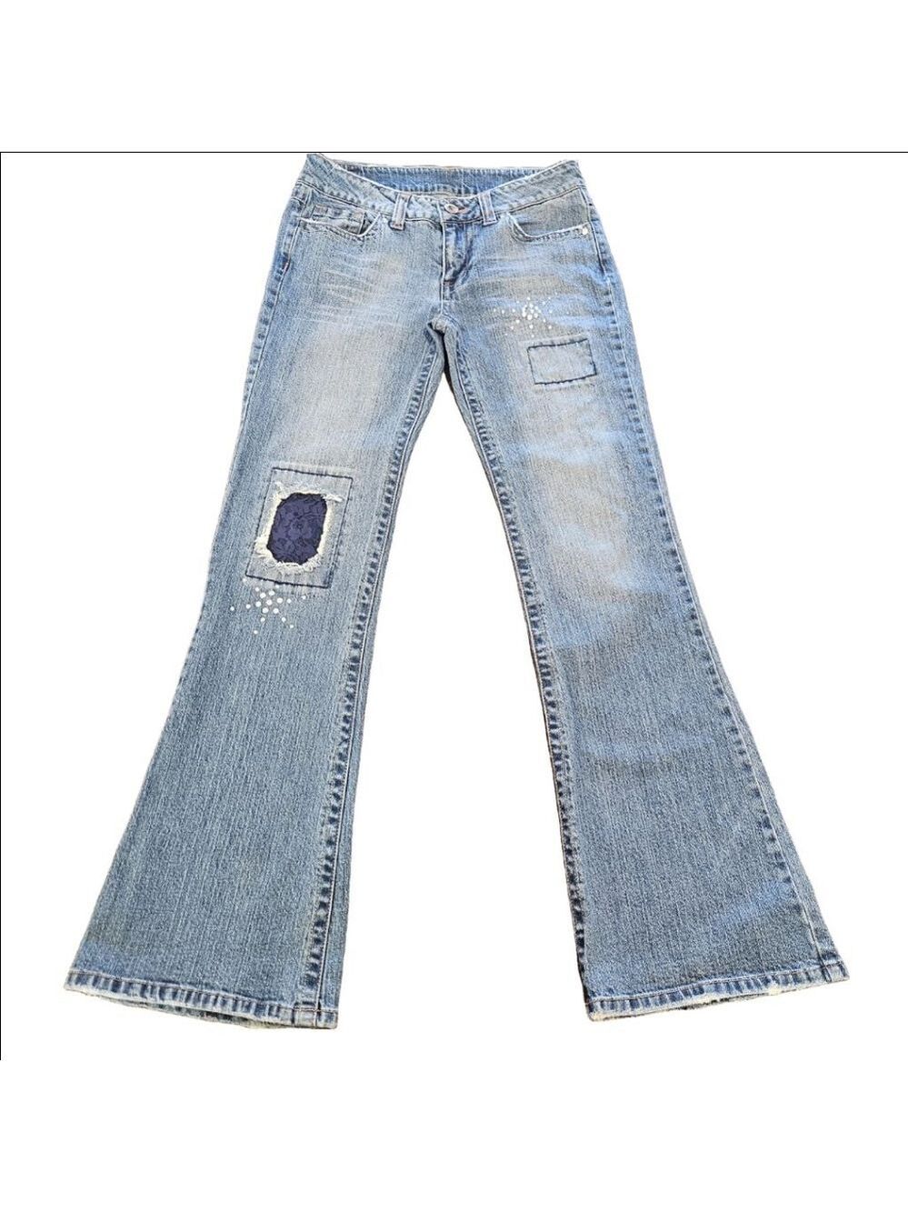 Bongo Vintage Women's Junior's Low-Rise Flared Lace & Rhinestones Jeans, 7